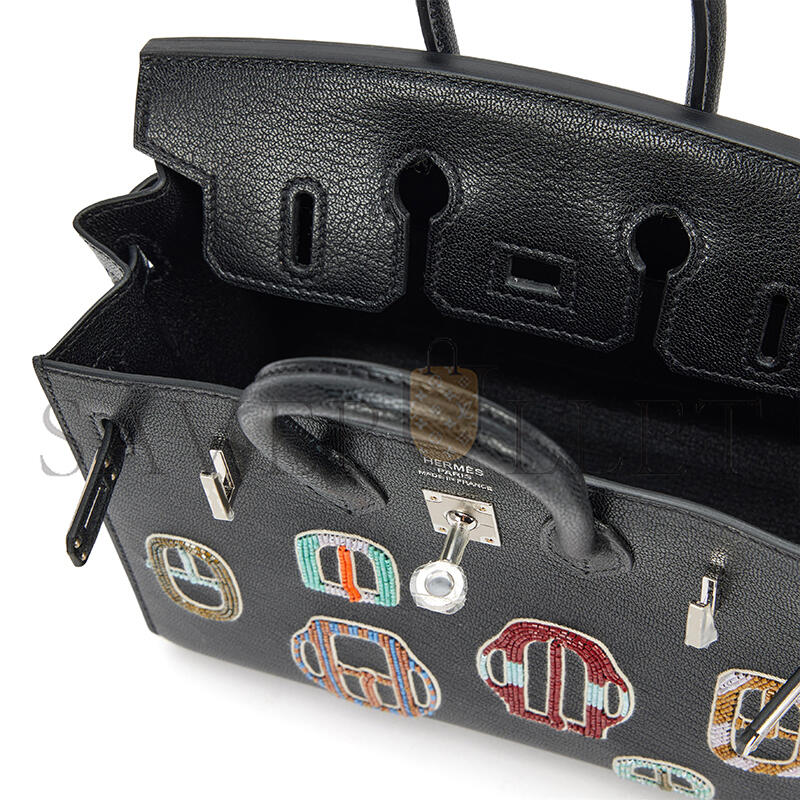 HERMÈS MASTER BIRKIN 20 SELLIER BOUCLERIE MODERNE BLACK CHÈVRE PALLADIUM HARDWARE (20*17*11cm)